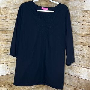 WOMEN WITHIN SIMPLY ONE COLOR FORAL EMBROIDERED 3/4 SLEEVE V-NECK TUNIC SIZE 1X